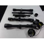 FIVE ASSORTED TELESCOPIC SIGHTS COMPRISING MARK III, WEAVER 4X32, BSA 4X15, SMK 23-9X40 AND