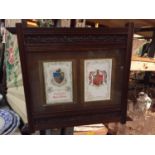 A WOODEN FRAMED COAT OF ARMS DEPICTING BURSLEM AND STOKE ON TRENT