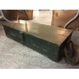 A GREEN PAINTED WOODEN MILITARY BOX, WIDTH 92CM