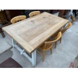 A MODERN PINE DINING TABLE, 63 X 37.5" AND FOUR VICTORIAN STYLE DINING CHAIRS