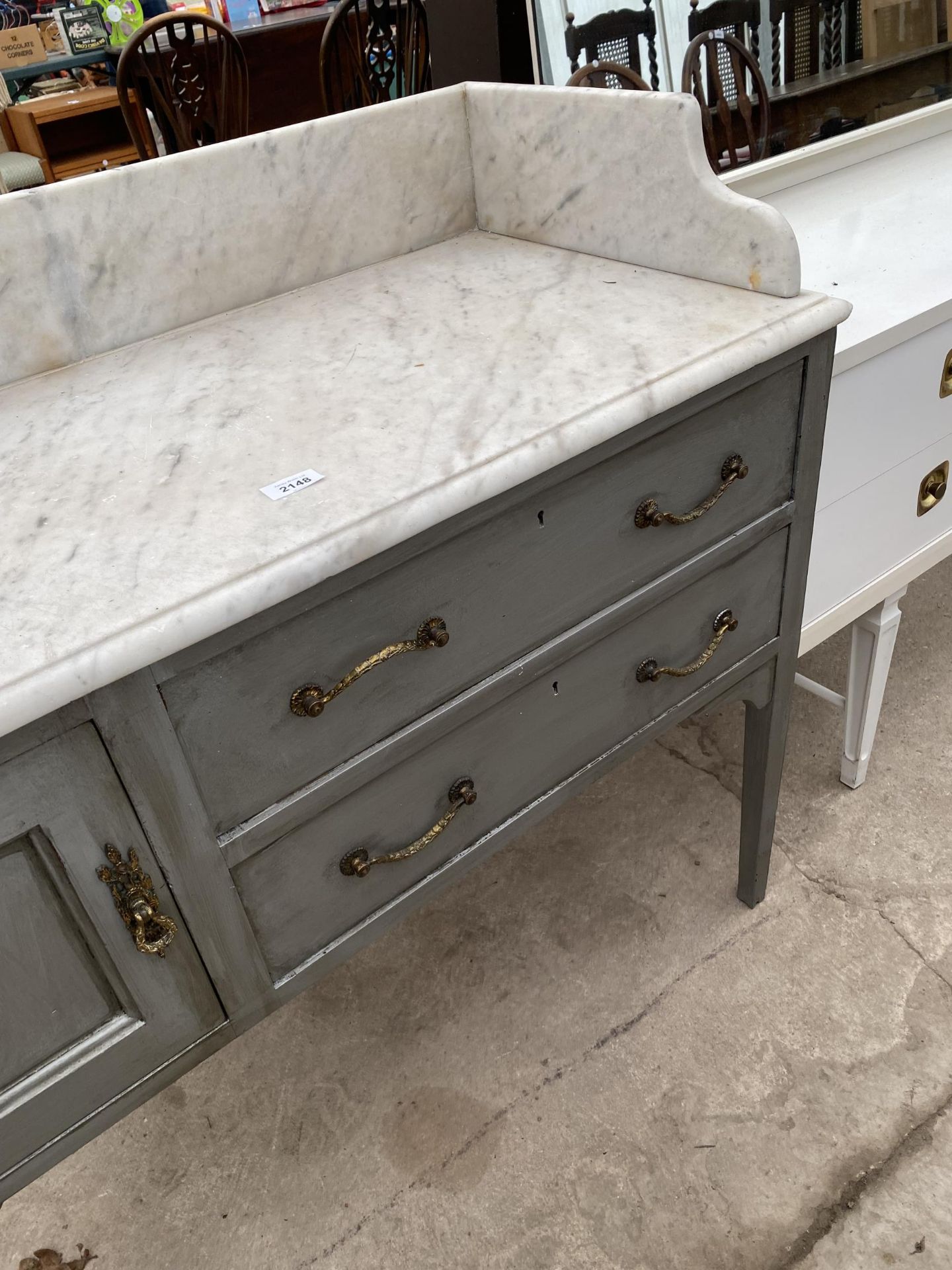 A PAINTED WASHSTAND WITH MARBLE TOP, WITH GALLERY BACK, 40" WIDE - Image 3 of 3