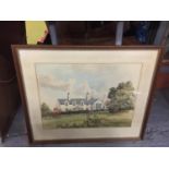 A MOUNTED AND FRAMED WATERCOLOUR OF A HOUSE