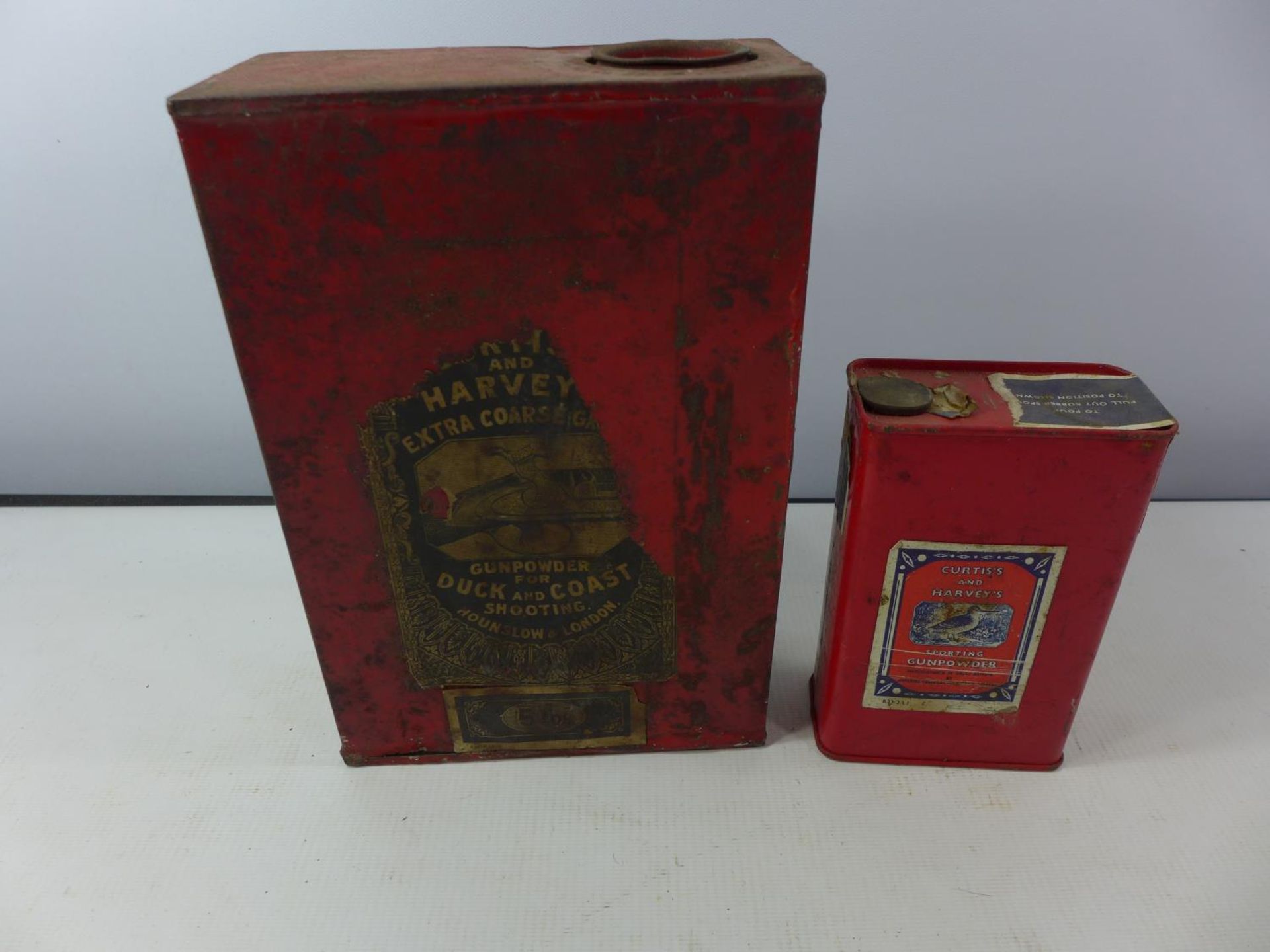 TWO RED PAINTED GUN POWDER TINS - Image 2 of 2