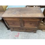 A GEORGE III OAK CROSSBANDED BLANKET CHEST WITH TWO DRAWERS TO THE BASE, 42" WIDE