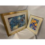 TWO FRAMED PICTURES ONE OF A CLOWN PLAYING THE SAXOPHONE