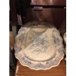A LARGE 22 INCH BLUE AND WHITE MEAT PLATTER STAMPED WEDGWOOD