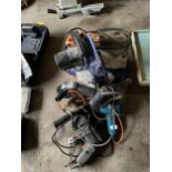 SIX VARIOUS ELECTRIC TOOLS TO INCLUDE DRILLS, ANGLE GRINDER, CIRCULAR SAW AND SAW