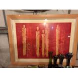 A LARGE FRAMED PRINT OF FIVE FIGURES W:125.5CMXH:95CM