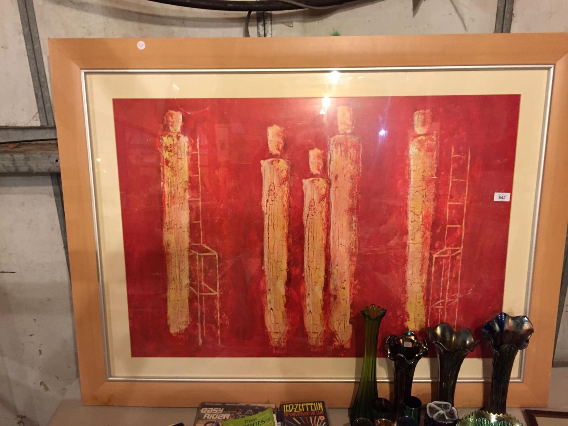 A LARGE FRAMED PRINT OF FIVE FIGURES W:125.5CMXH:95CM