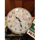 A GLASS FRONTED GLOBE/MAP STYLE WALL CLOCK