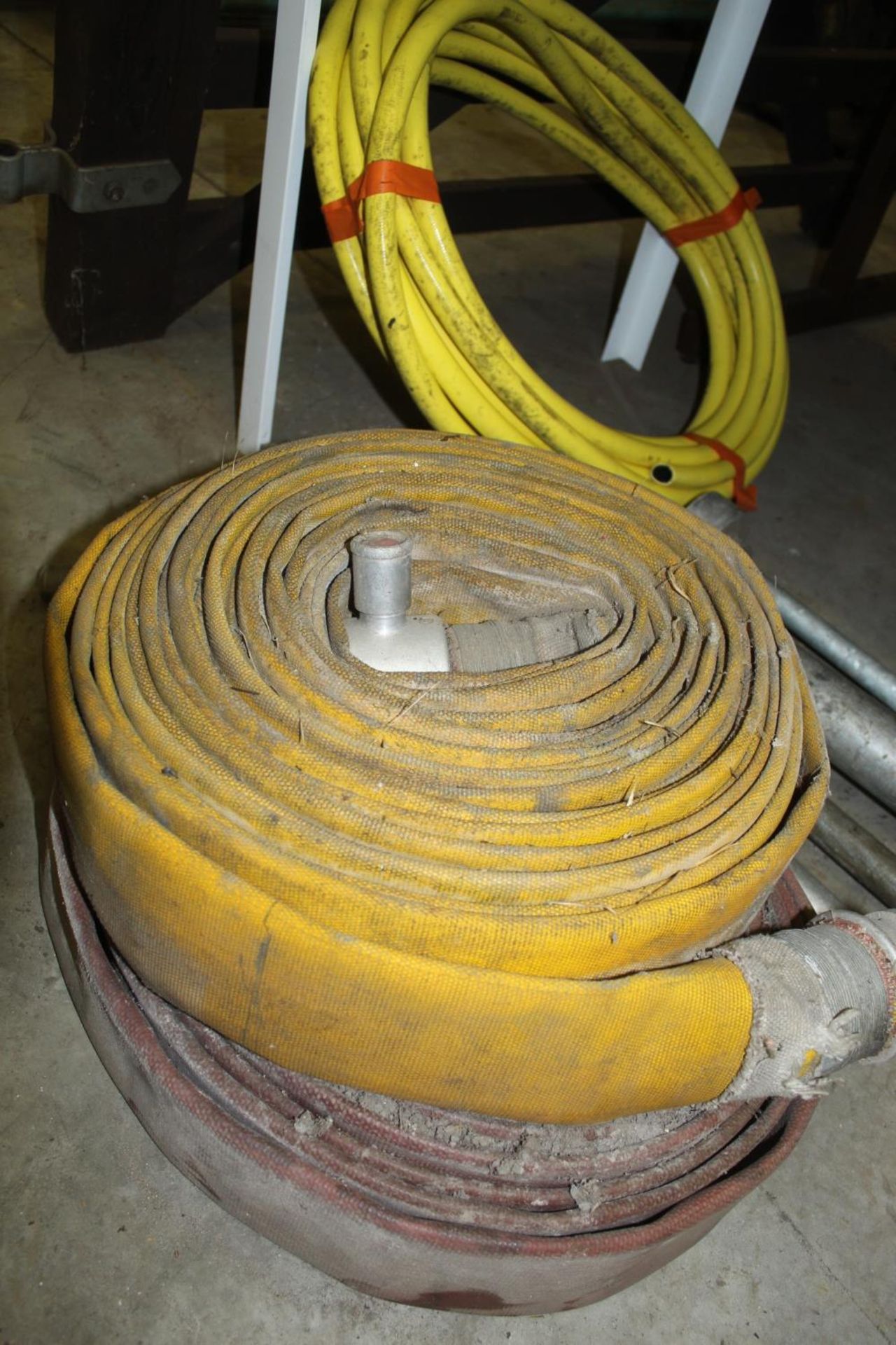 TWO REELS OF LAY FLAT HOSE, A REEL OF PLASTIC PIPE AND A STAND PIPE ETC - Image 3 of 3