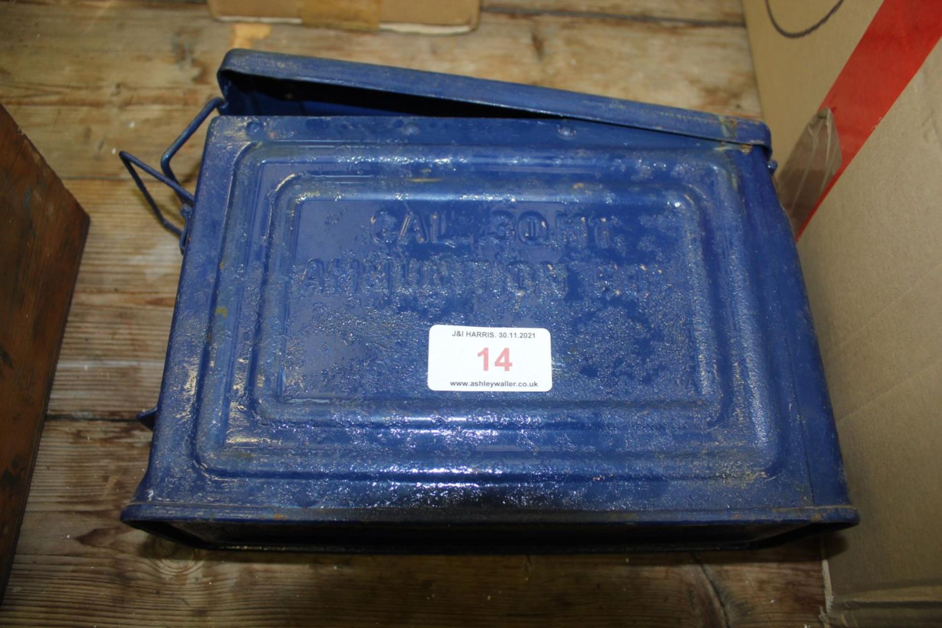 A BLUE PAINTED CAL .30M1 AMMUNITION BOX