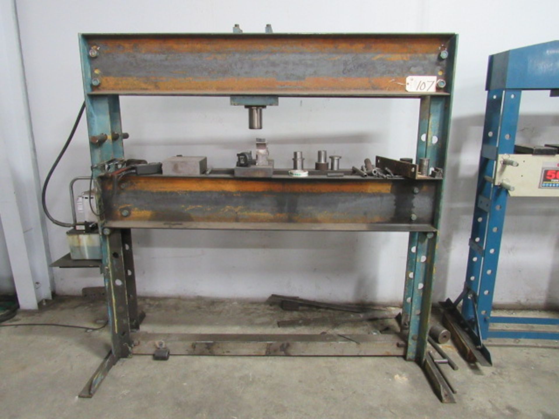 Shop Built H-Frame Press with 69'' Between, Adjustable Rail, 10,000 PSI, Electric with Hand