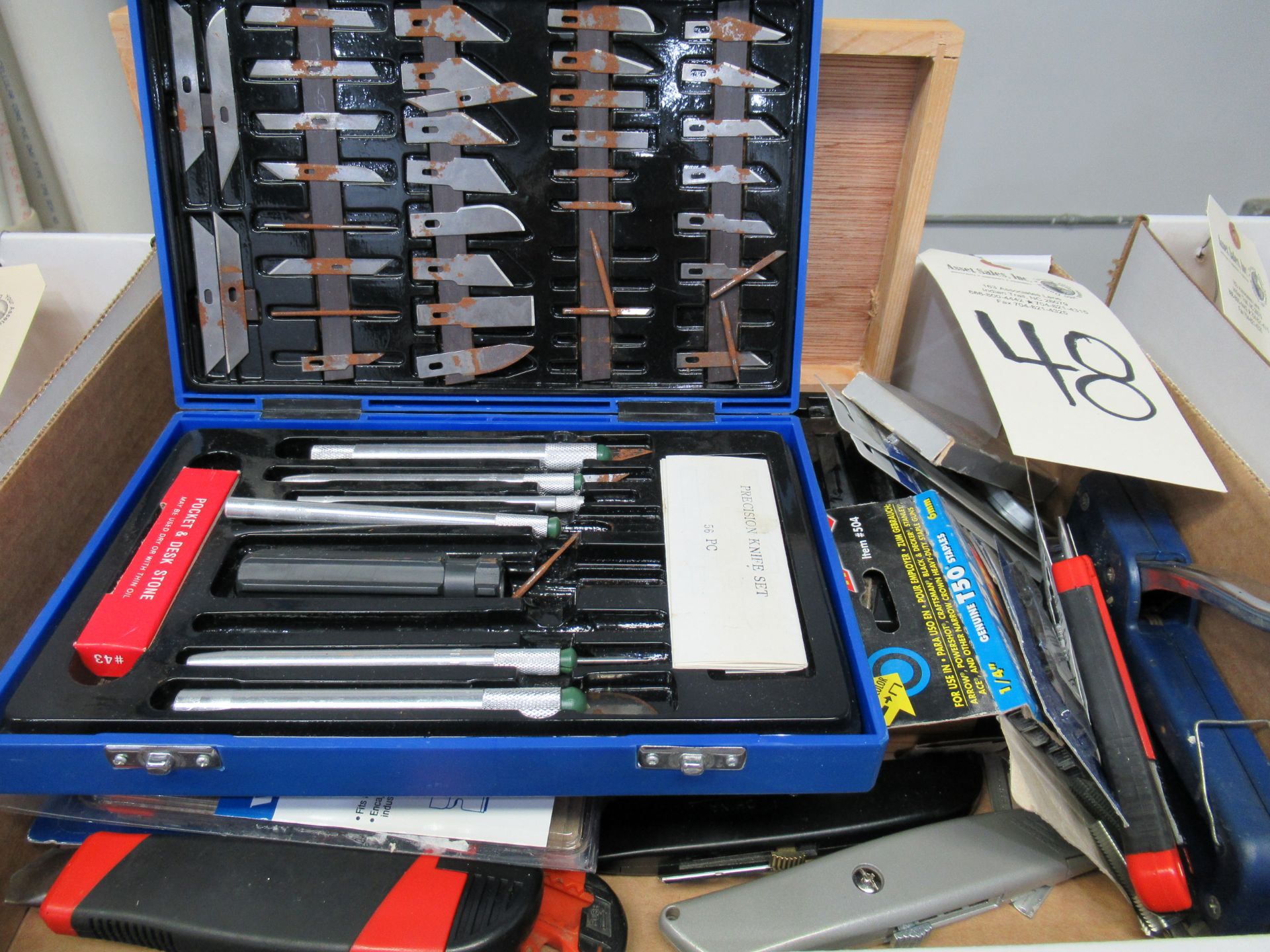 (2) Precision Knife Kits, Box Cutters, Blades, Staple Gun & Staples