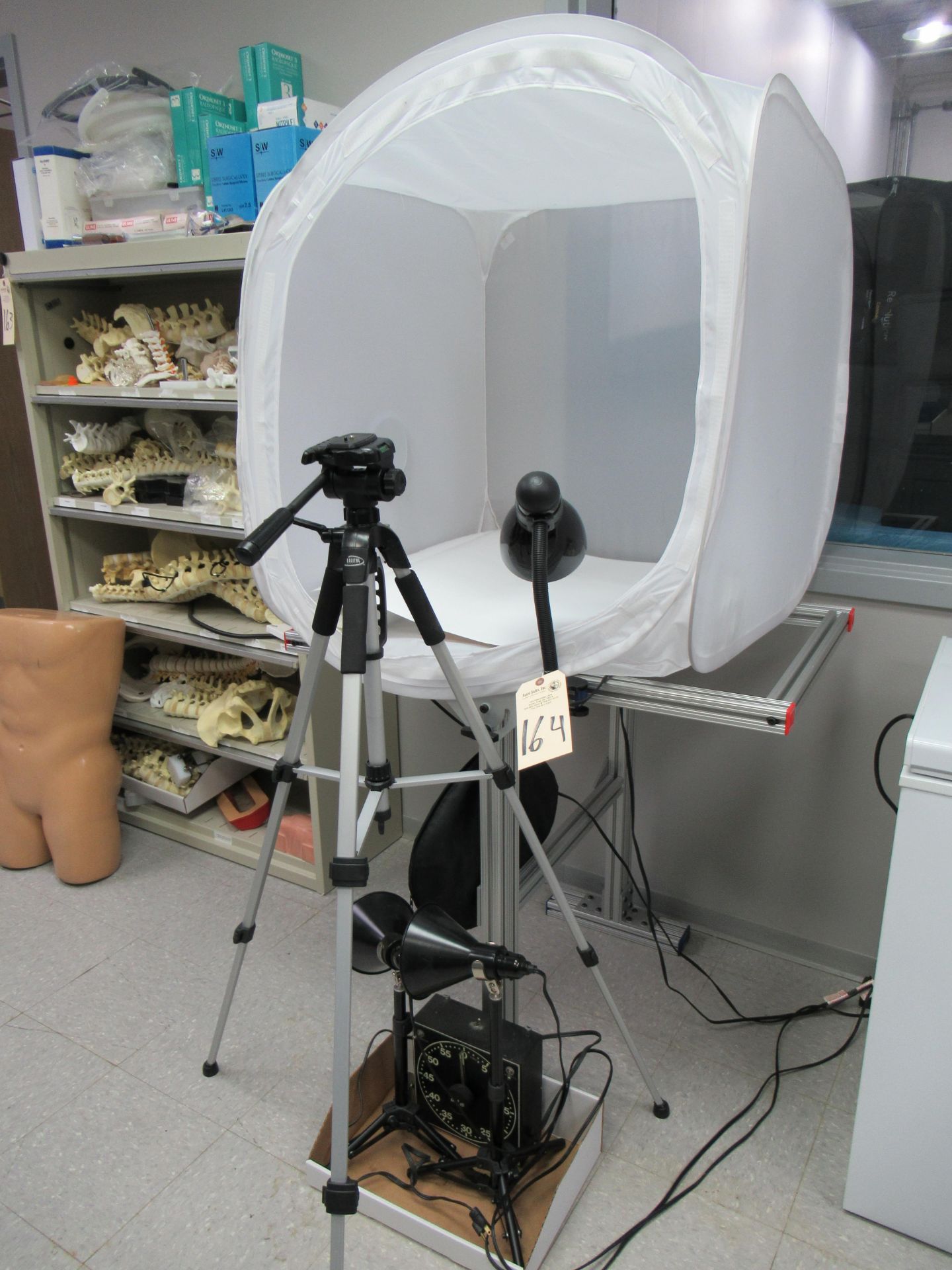 Photographers Light Box with (4) Lamps, Tripod, & Darkroom Clock