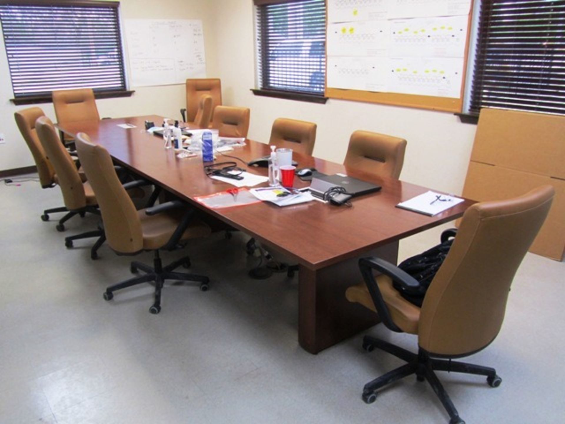 15' x 48'' Conference Table with (10) Leather Chairs