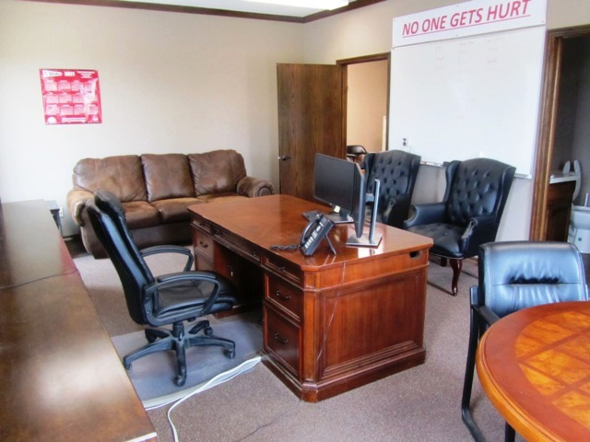 Contents of Office consisting of Desk with Leather Chair, Couch, (2) Leather Chairs, Round Table