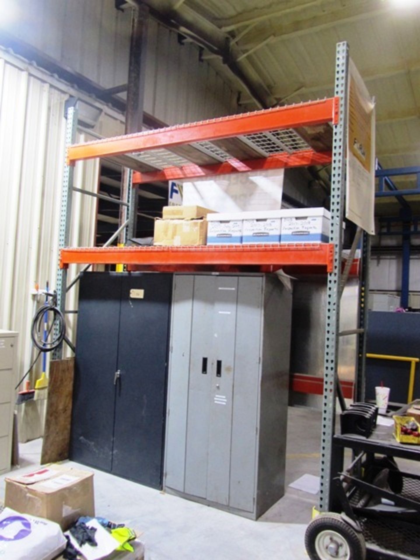 (2) 2 Door Cabinets & 1 Section Pallet Racking