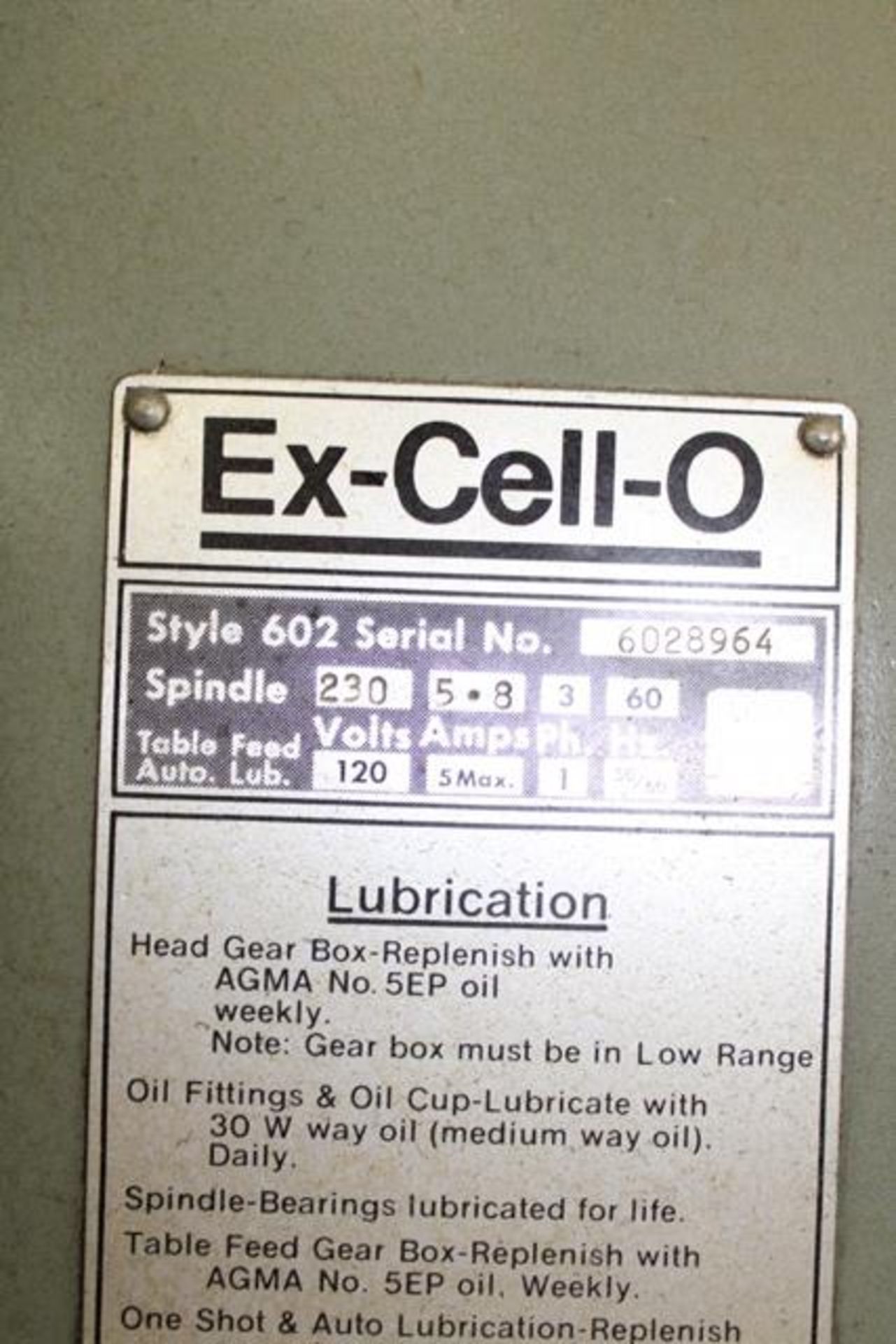 Ex-Cell-O Variable Speed Vertical Milling Machine - Image 3 of 3