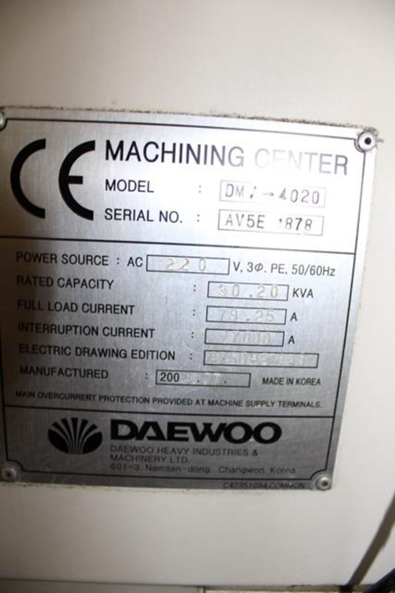 Daewoo Diamond Series DMV4020 CNC Vertical Machining Center - Image 5 of 5