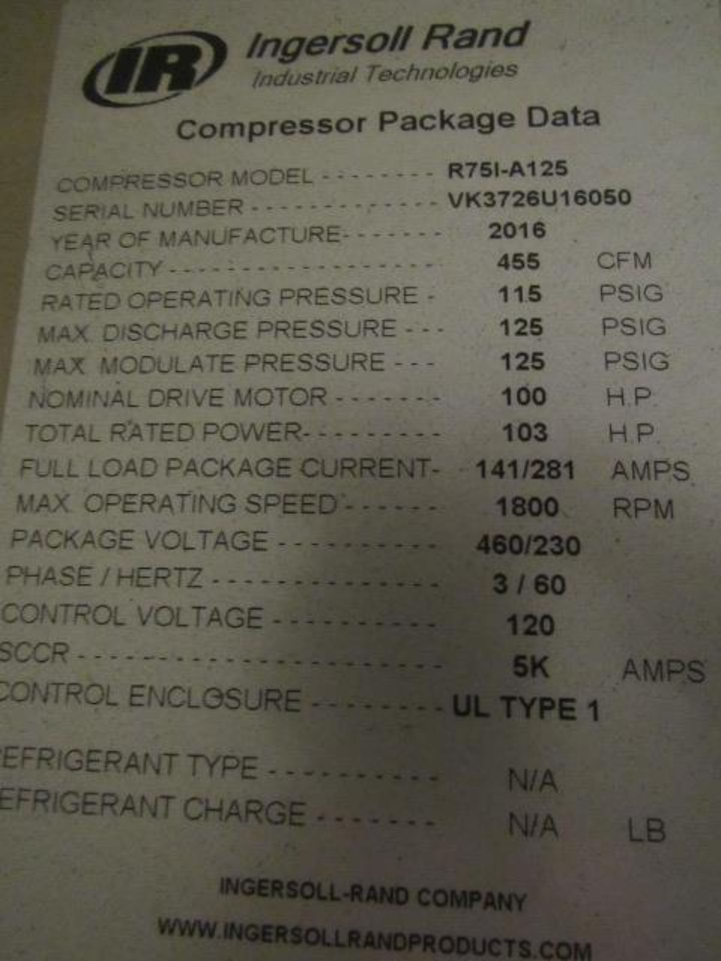 Ingersoll Rand Model R75i-A125 Air Compressor - Image 6 of 6