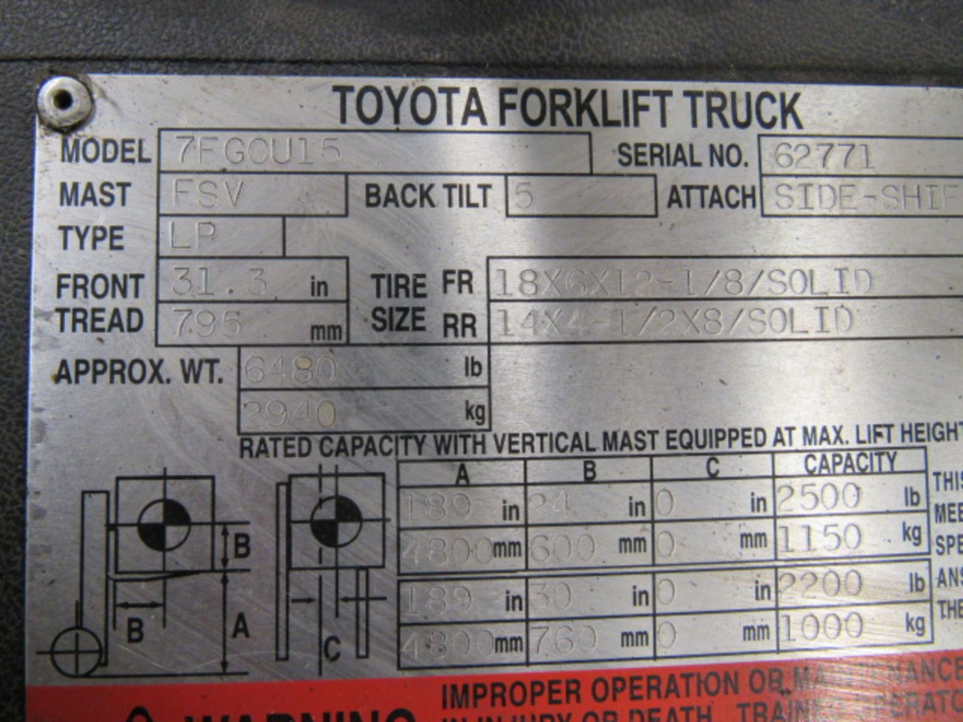 Toyota 2,500lb Capacity Propane Forklift - Bild 7 aus 7