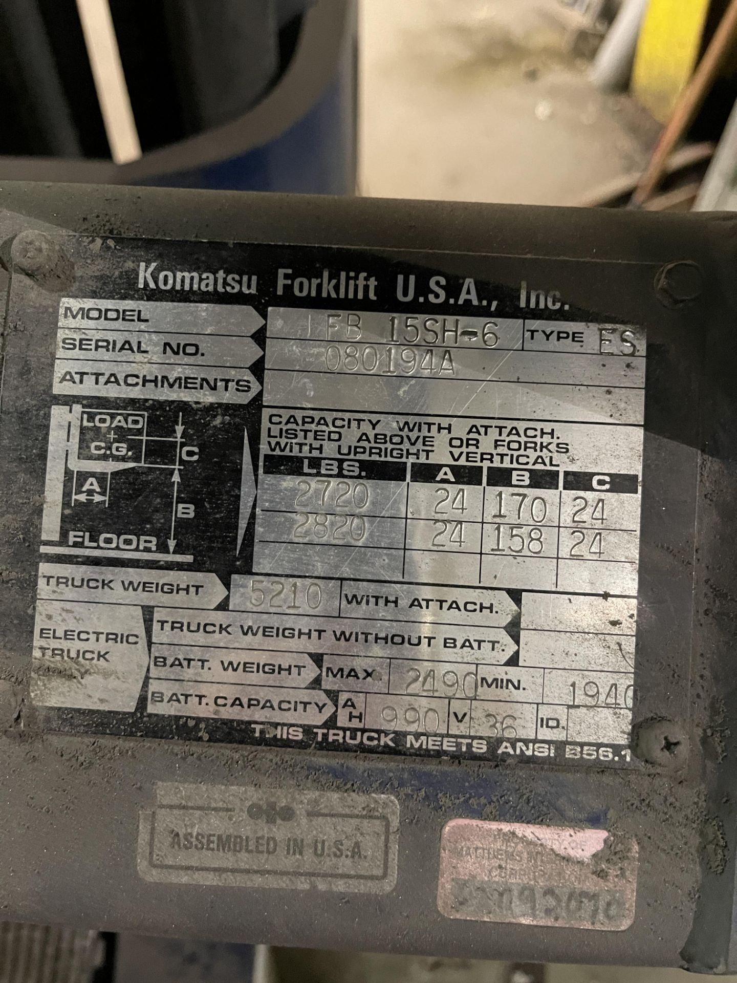 Komatsu Model FB 15SH-6 Electric Fork Lift Truck - Image 3 of 5