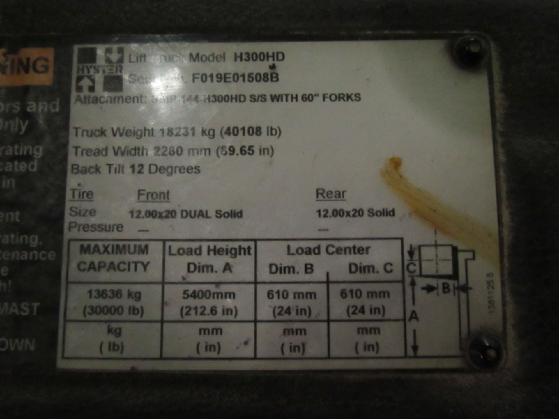 Hyster Model H300D 30,000lb Capacity Diesel Yard Forklift - Image 13 of 13