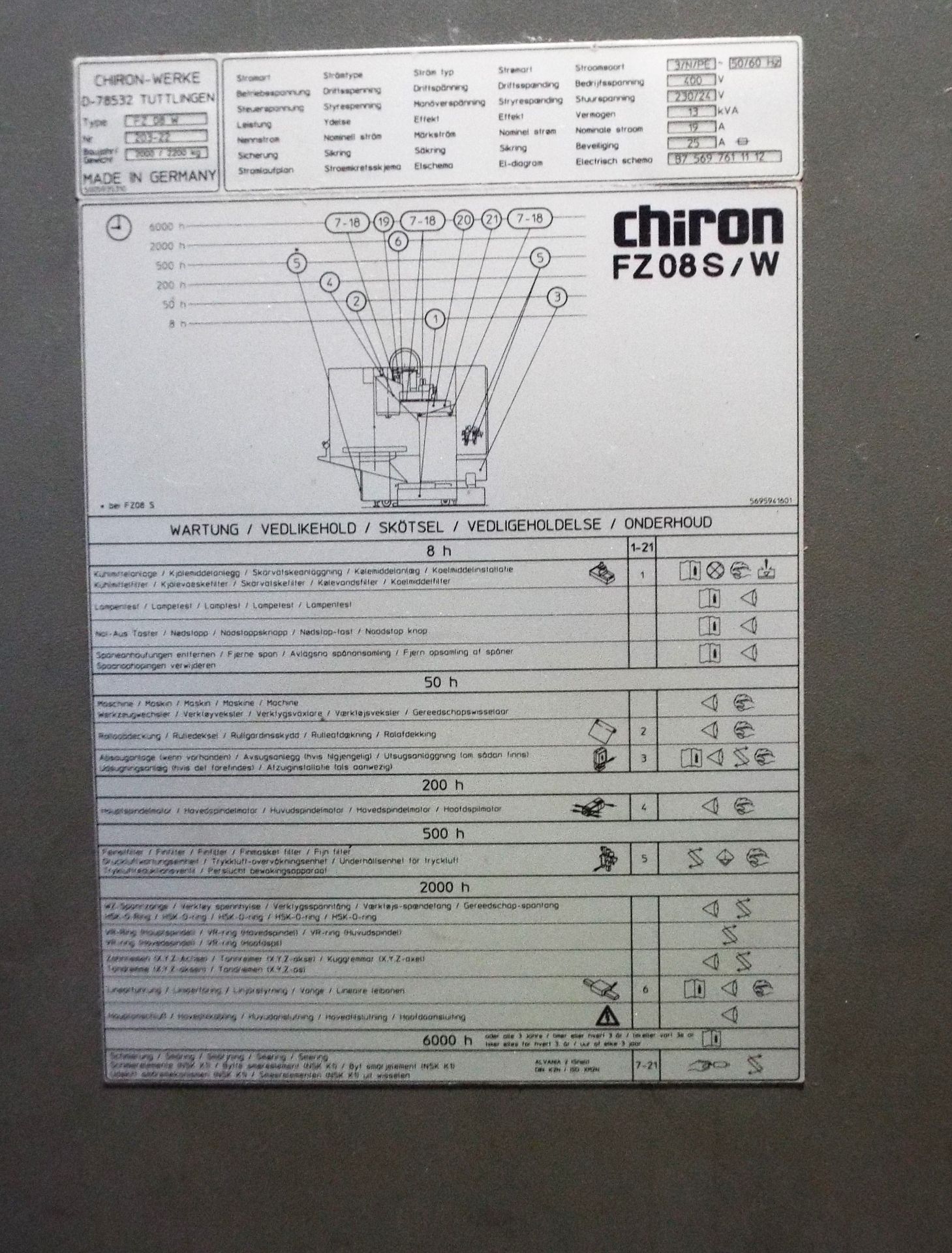 CHIRON FZ08S/W 3 Axis Vertical Machining Centre cw Knoll Swarf Conveyor. - Image 4 of 16