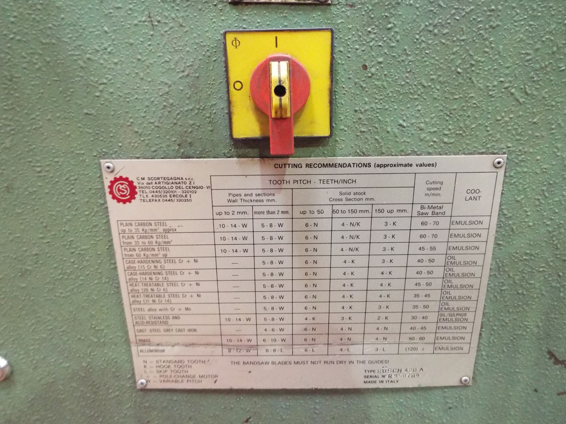 C M Scortegagna Rusch 420A Hydraulic Sawing Centre cw Spare Blades - Image 4 of 10
