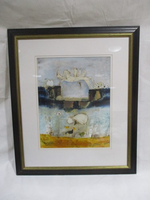 A framed abstract mixed media picture signed by the artist Leo McDowell - overall size 92cm x 78cm - Image 2 of 10