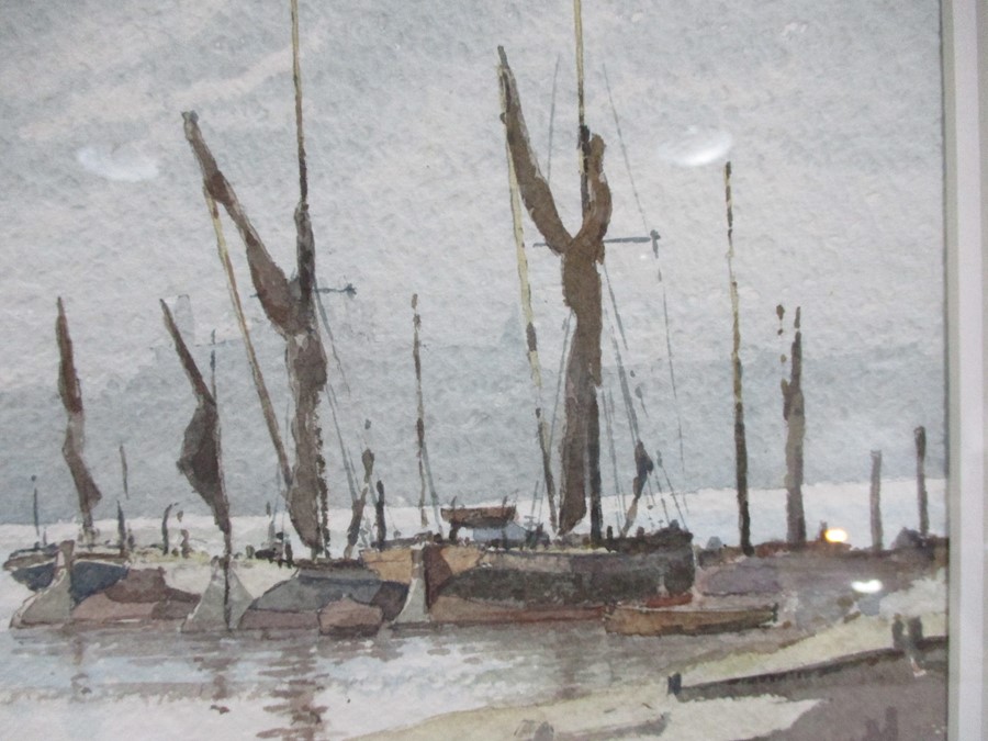 "Thames Barges - Woolwich Reach" a framed watercolour by Brian Giffin, dated 1994 - Overall size - Image 3 of 5