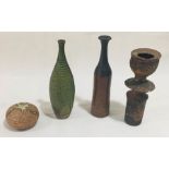 A collection of four studio pottery pieces including a small vase by George Tonkin H21cm, A