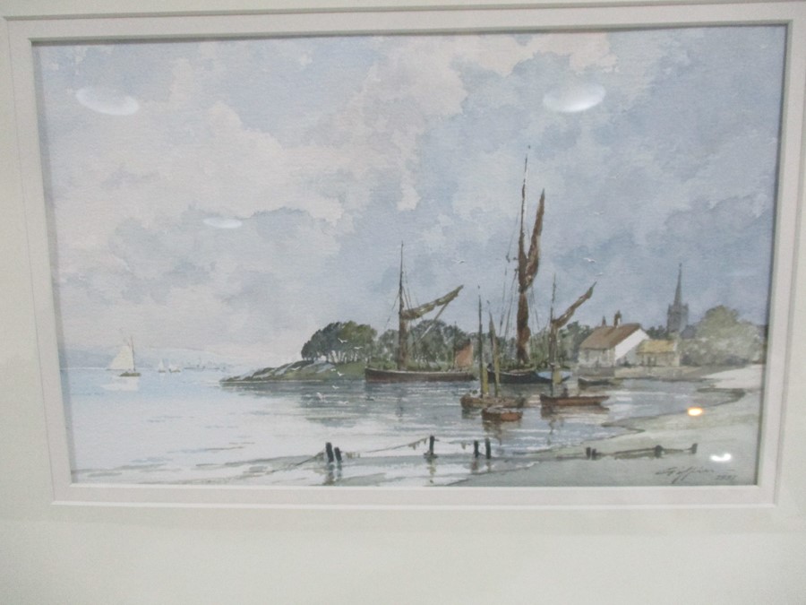 A framed watercolour entitled "Pinmill - Suffolk" signed by artist Brian Giffin, dated May 1997. - Image 3 of 8