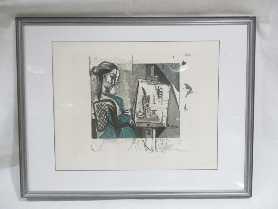 A framed limited edition lithograph entitled "Femme Dans L'Atelier" by Pablo Picasso, numbered 343 - Image 2 of 14