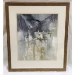 A framed pencil & wash picture entitled "Blaenau Ffestiniog" by artist G John Blockley. Overall size