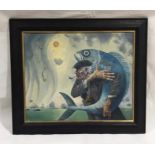 A framed oil on board entitled "Falling Mermaids" by artist David Shanahan. Overall size - height