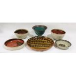 A collection of six pieces of studio pottery including a charger, dish, bowl etc