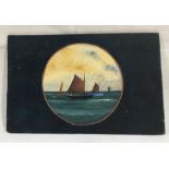 A naïve unsigned oil painting on board of sailing ships at sea - Overall size 20cm x 31cm
