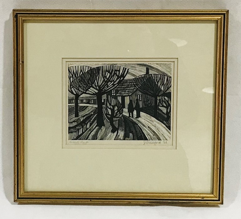 A black and white framed artist's proof signed J Cassford, dated1966 - Overall size 29cm x 31.5cm