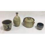 A Clive Parson studio pottery vase H21cm along with three other studio pottery pieces