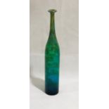A Mdina green & blue glass vase of cylindrical form with elongated neck and flared rim, height 43cm