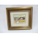A framed miniature watercolour by artist Michael Morgan. Overall size 14cm x 15.5cm