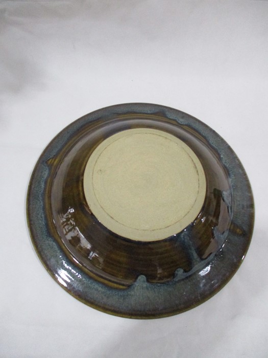 A Michael Morgan studio pottery bowl (chip to rim) W29cm along with a large glazed studio pottery - Image 4 of 12