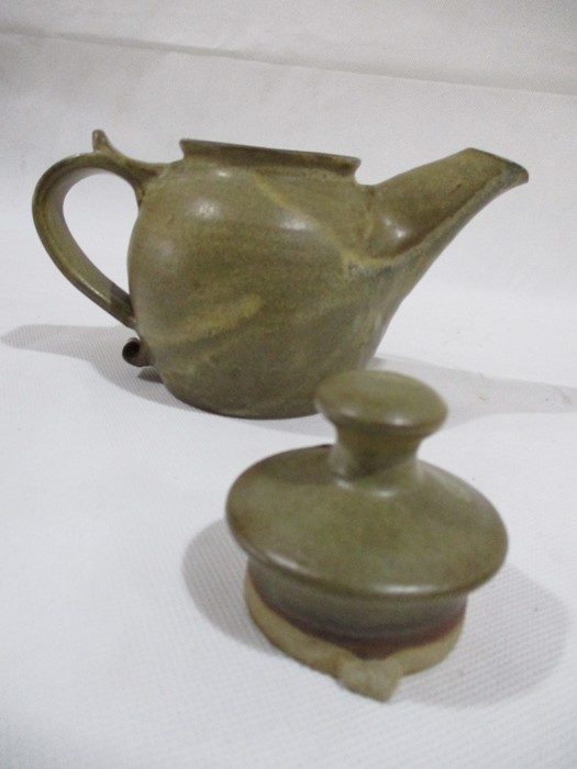 A collection of studio pottery including a teapot, small jug, and usual bust shape vase A/F - Image 4 of 29