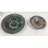 A Michael Morgan studio pottery bowl (chip to rim) W29cm along with a large glazed studio pottery