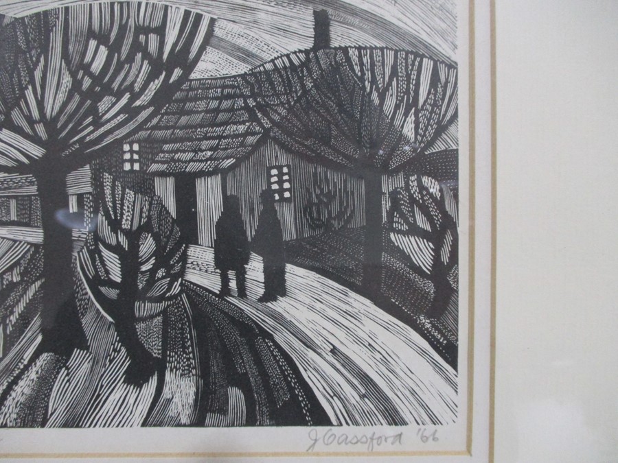 A black and white framed artist's proof signed J Cassford, dated1966 - Overall size 29cm x 31.5cm - Image 3 of 6