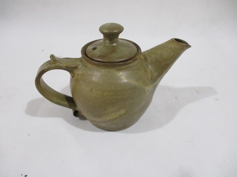 A collection of studio pottery including a teapot, small jug, and usual bust shape vase A/F - Image 2 of 29