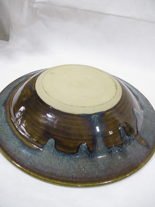 A Michael Morgan studio pottery bowl (chip to rim) W29cm along with a large glazed studio pottery - Image 6 of 12