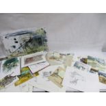 A collection of Michael Morgan's sketchbooks, preliminary drawings, blotting pads, book drafts etc